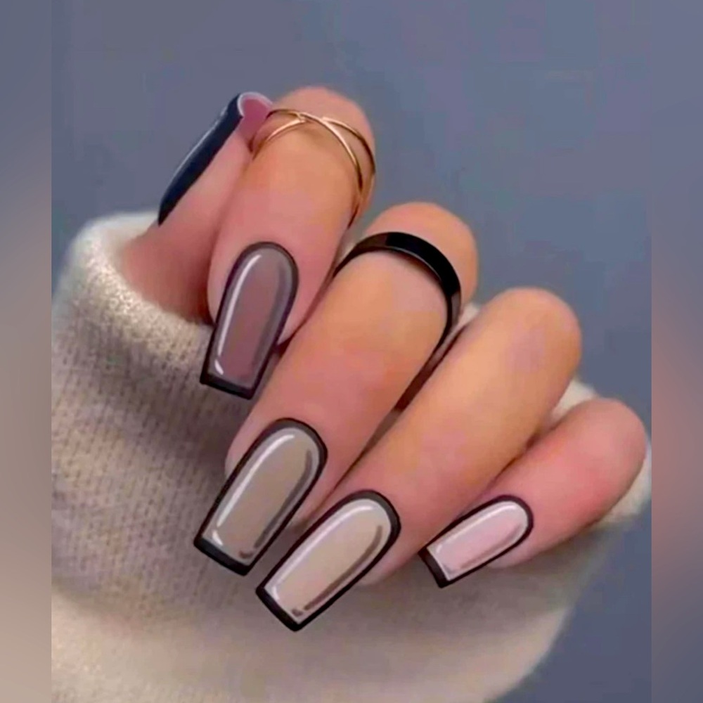 Super Cute 24 Matte Long Cartoon Designed Coffin Shaped Press On Nails, Kit
